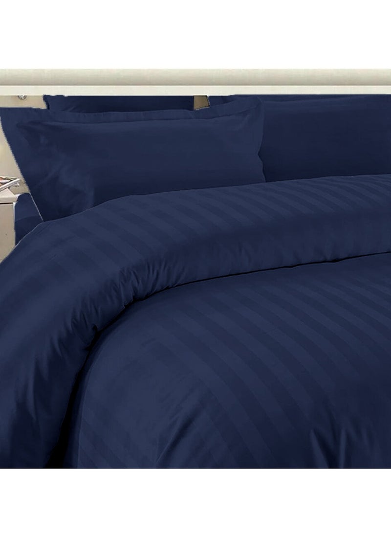 6-Piece Premium King Size Bedding Set, Navy Blue Striped Design and High-Quality Cotton Hotel Luxury Bedsheet Soft Quilt Cover and Pillowcases