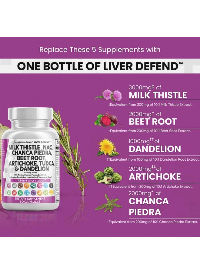 Clean Nutraceuticals Milk Thistle 3000Mg Nac Chanca Piedra 2000Mg Beet Root 2000Mg Artichoke 2000Mg Dandelion Root 1000Mg   Liver Cleanse Detox & Repair Supplement Plus Tudca Choline & Ginger 60 Count