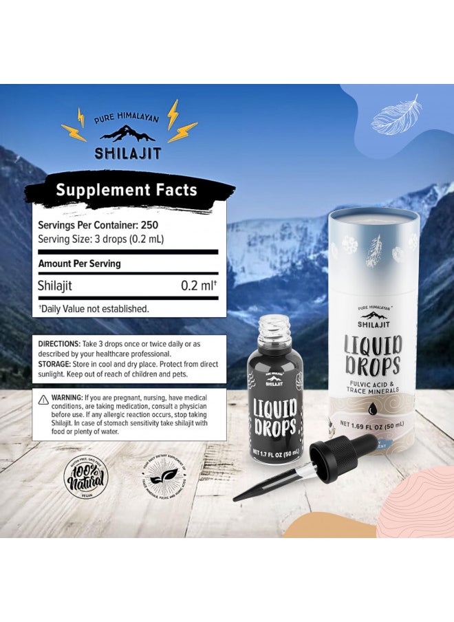 Pure Himalayan Shilajit ® Liquid Drops   Immune Support Supplement, Energy Boost, Detox Cleanse, Anti Aging and Wellness   Natural Trace Minerals & Fulvic Acid Complex (50Ml, Pack of1)