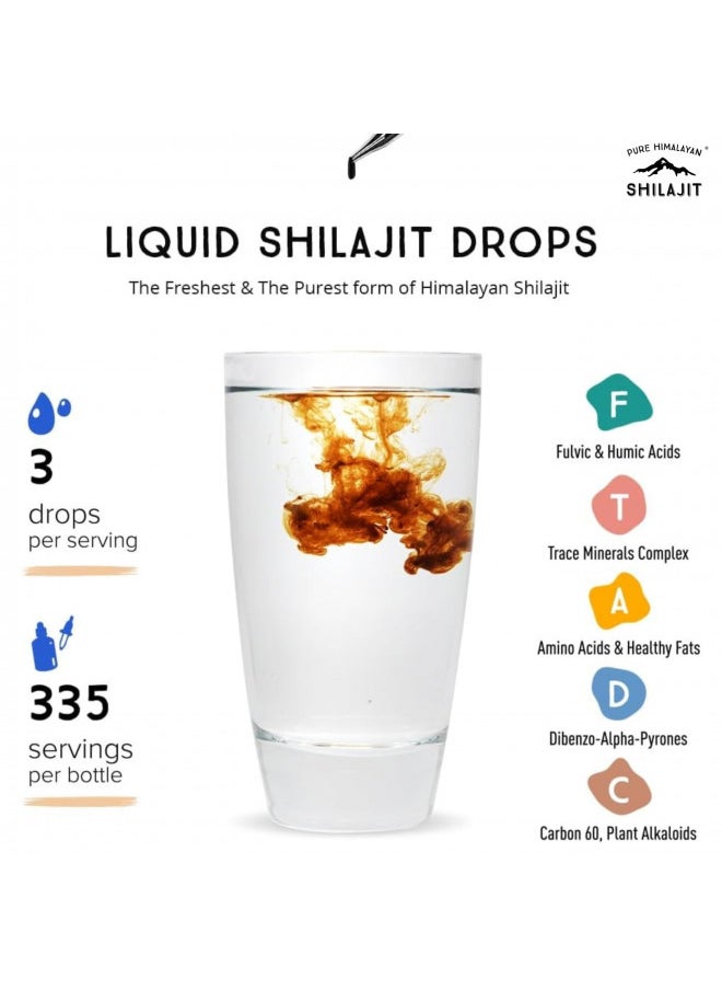 Pure Himalayan Shilajit ® Liquid Drops   Immune Support Supplement, Energy Boost, Detox Cleanse, Anti Aging and Wellness   Natural Trace Minerals & Fulvic Acid Complex (50Ml, Pack of1)