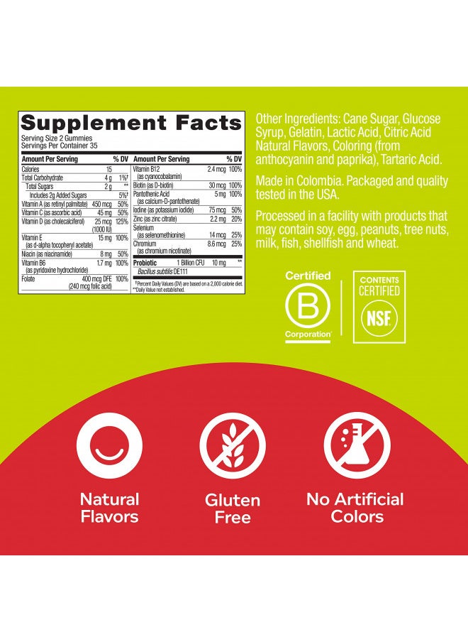 Olly Multi + Probiotic Adult Multivitamin Gummy, 1 Billion Cfus, Digestive and Immune Support Chewable Supplement, 35 Day Supply (70 Gummies), Tropical Twist