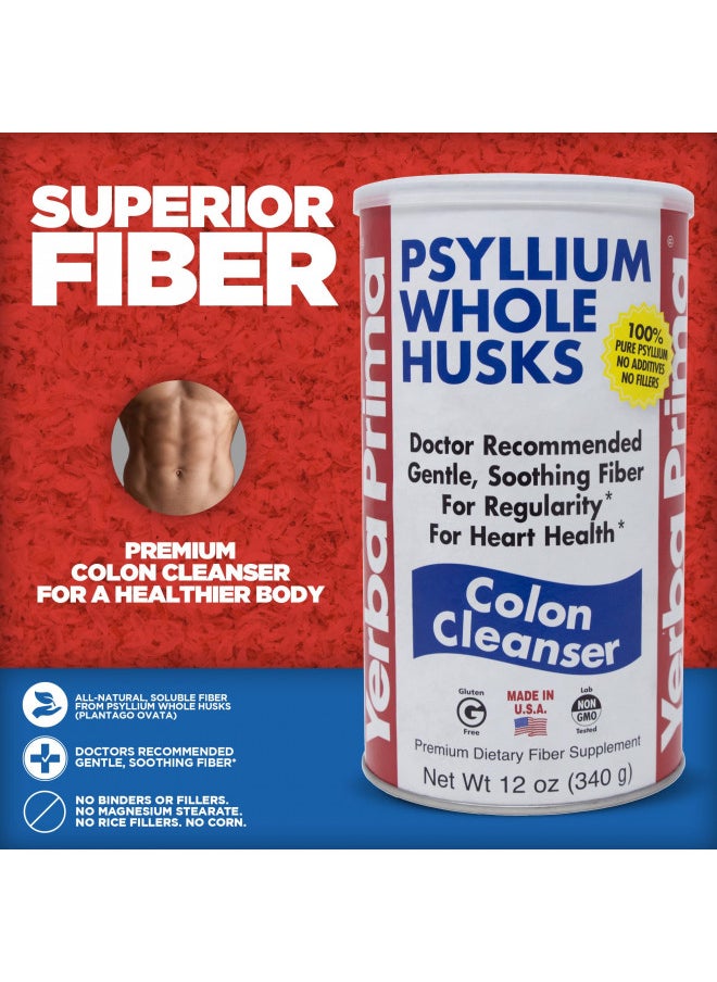 Yerba Prima Psyllium Whole Husks, 12 Oz (2 Pack)   Colon Cleanser, Gluten Free, Non Gmo, Soothing Regularity