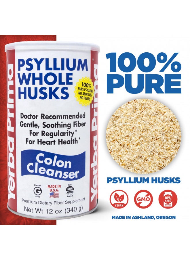 Yerba Prima Psyllium Whole Husks, 12 Oz (2 Pack)   Colon Cleanser, Gluten Free, Non Gmo, Soothing Regularity