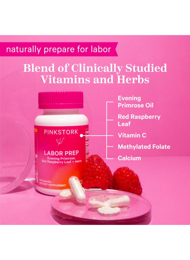 Pink Stork Labor Prep   Evening Primrose Oil Capsules With Red Raspberry Leaf Tea, Gentle Birth & Postpartum Care, Third Trimester Pregnancy Must Haves, 60 Capsules