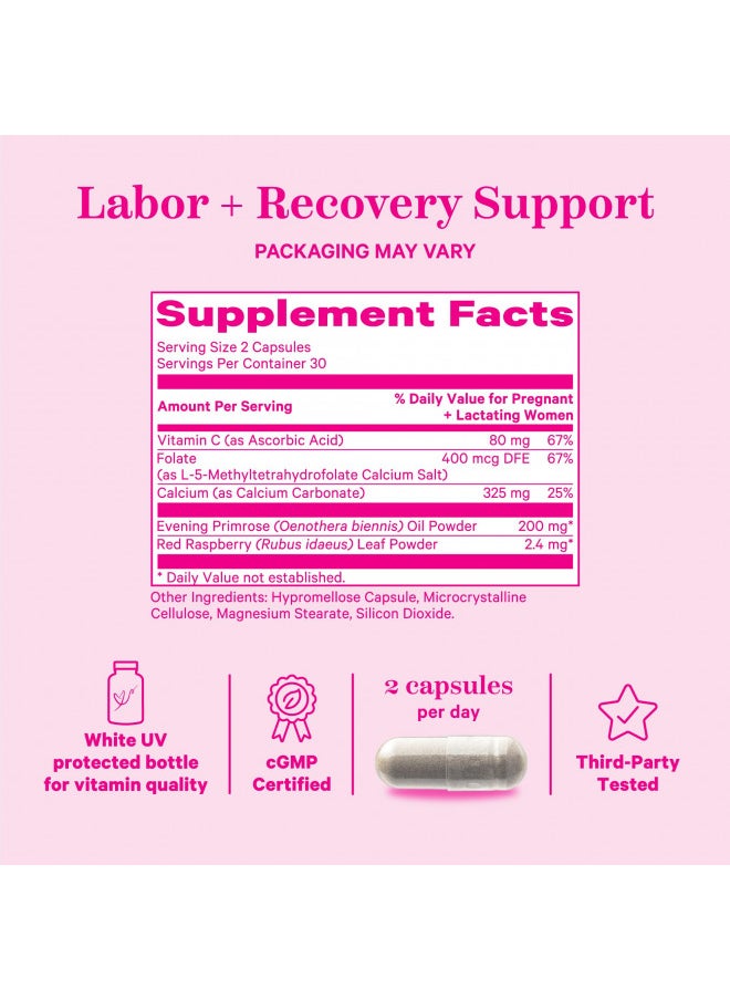 Pink Stork Labor Prep   Evening Primrose Oil Capsules With Red Raspberry Leaf Tea, Gentle Birth & Postpartum Care, Third Trimester Pregnancy Must Haves, 60 Capsules