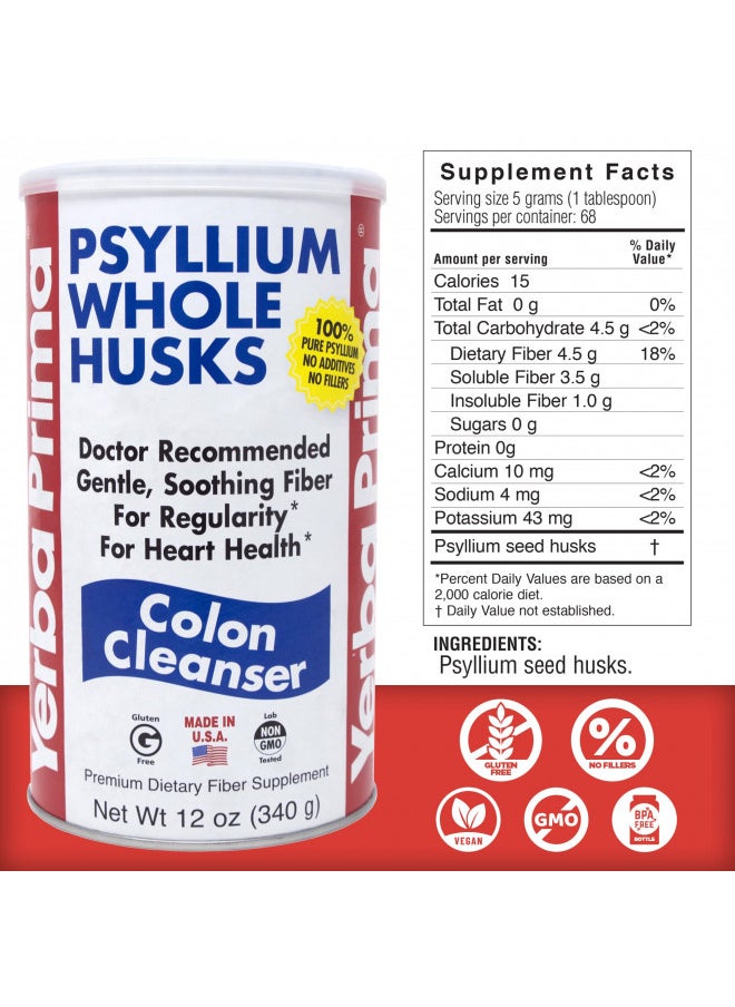 Yerba Prima Psyllium Husk, 12 Ounce (Pack of2)   Colon Cleanser Fiber Supplement   Natural Support For Gut Health   Non Gmo, Gluten Free, Vegan