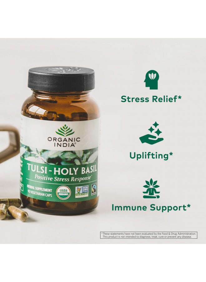 Organic India Tulsi Holy Basil Capsules   Holy Basil Extract   Holy Basil Leaf Supplement, Herbal Supplement, Immune Support, Stress Relief, Vegan, Gluten Free, Kosher, Organic, Non Gmo   180 Capsules