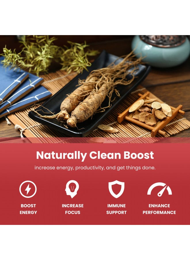 Nutrachamps Korean Red Panax Ginseng Capsules | Extra Strength Ginsenosides For Energy, Focus, Performance, Vitality & Immune Support | Korean Red Ginseng Root Extract Powder Supplement | Vegan Pills