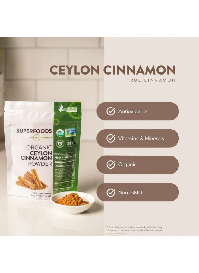 Mrm Nutrition Organic Ceylon Cinnamon Powder | Superfoods | True Cinnamon | Antioxidants | Heart Health | Vegan + Gluten Free | 113 Servings