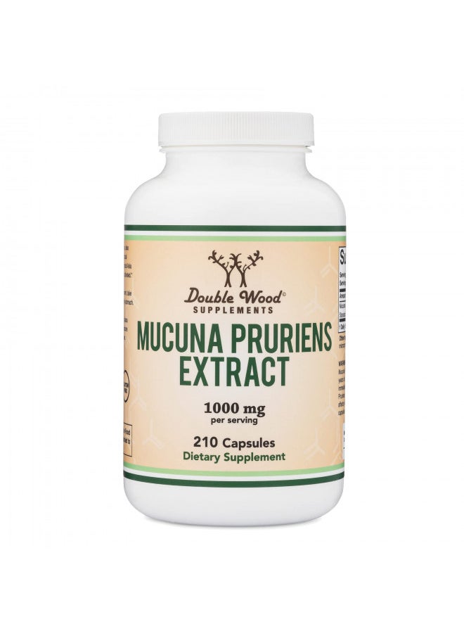 Mucuna Pruriens Extract Capsules   Dopamine Boosting Supplement   210 Count, 1,000Mg Per Serving, 20% (From Velvet Bean) (For Mood and Motivation Support) Third Party Tested By Double Wood