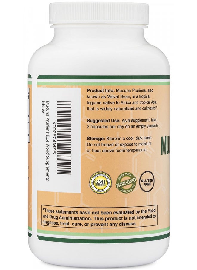 Mucuna Pruriens Extract Capsules   Dopamine Boosting Supplement   210 Count, 1,000Mg Per Serving, 20% (From Velvet Bean) (For Mood and Motivation Support) Third Party Tested By Double Wood