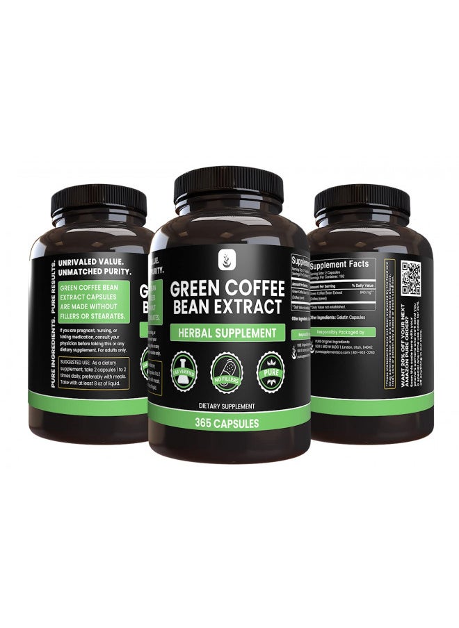 Pure Original Ingredients Green Coffee Bean Extract (365 Capsules) No Magnesium Or Rice Fillers, Always Pure, Lab Verified