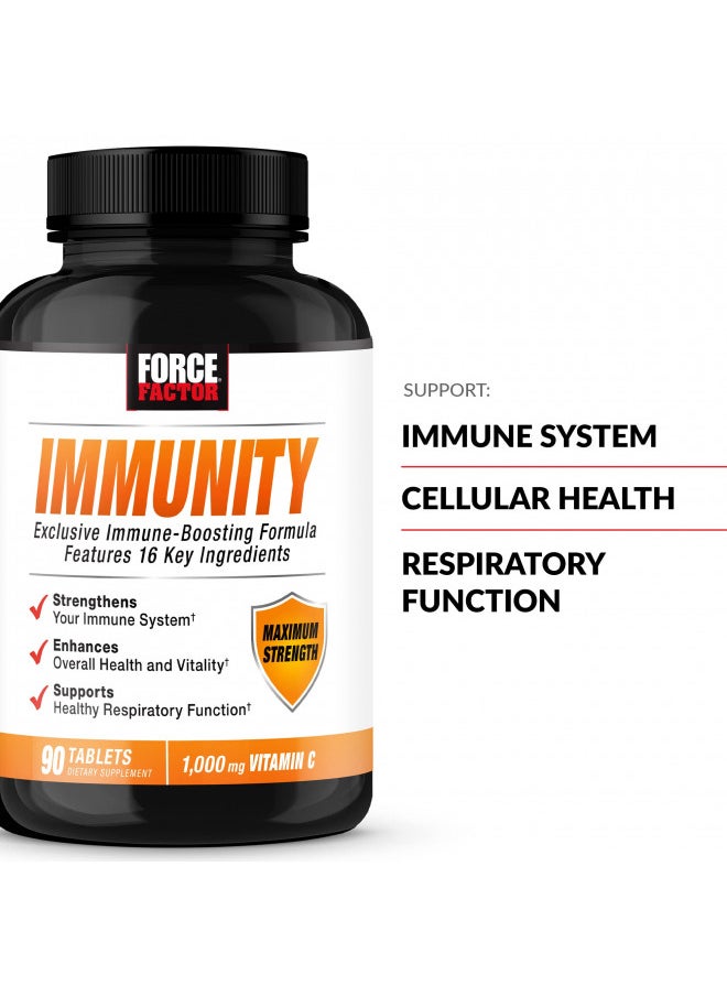 Force Factor Immunity, Immune Support Booster With Elderberry and 1000Mg ofVitamin C, Plus Vitamin D, Zinc, Probiotics, Quercetin, Antioxidants, and Echinacea For Immune Health Defense, 90 Tablets