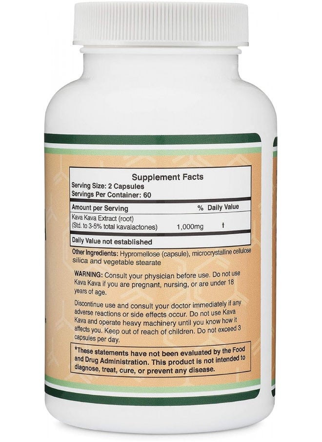 Kava Kava Capsules 1,000Mg Per Serving, 120 Count (High Purity Potent 3 5% Kavalactones Root Extract) Kava Powder Root Extract For Relaxation (Non Gmo, Vegan Safe) By Double Wood