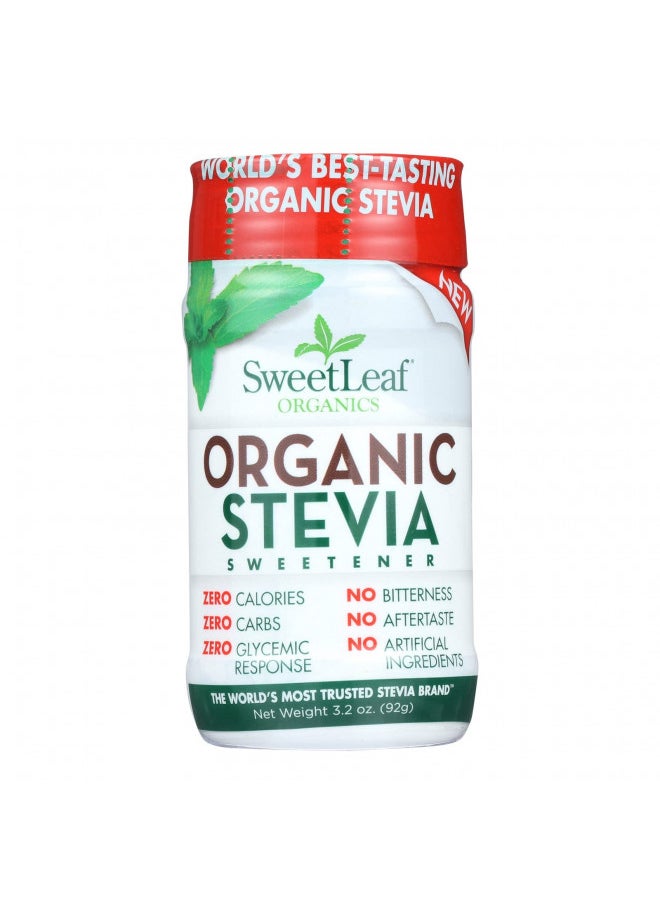 Sweetleaf Organic Stevia Powder Shaker Jar   Zero Calorie Sweetener With Stevia Leaf Extract, No Artificial Sweetener Additive, Sugar Free, Keto Friendly, Non Gmo, Gluten Free   3.2 Oz (Pack of1)