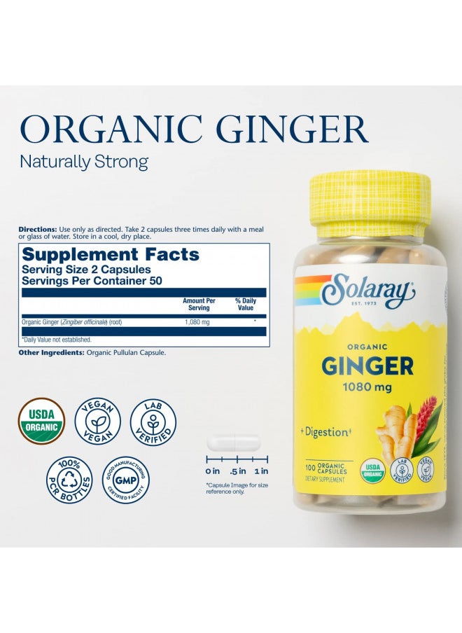 Solaray Organically Grown Ginger Root 540Mg Healthy Cardiovascular, Digestive, Joint & Menstrual Cycle Support Vegan & Non Gmo 100 Vegcaps