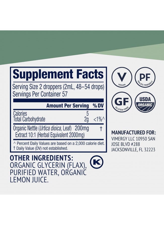 Vimergy Nettle Superfood For Healthy Cellular Response Promotes Joint Health Usda Certified Organic, Vegan, Gluten Free 115 Ml (57 Servings)