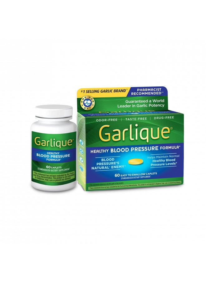 Garlique Garlic Extract Supplement, Healthy Blood Pressure Formula, Odorless & Vegan, 60 Caplets