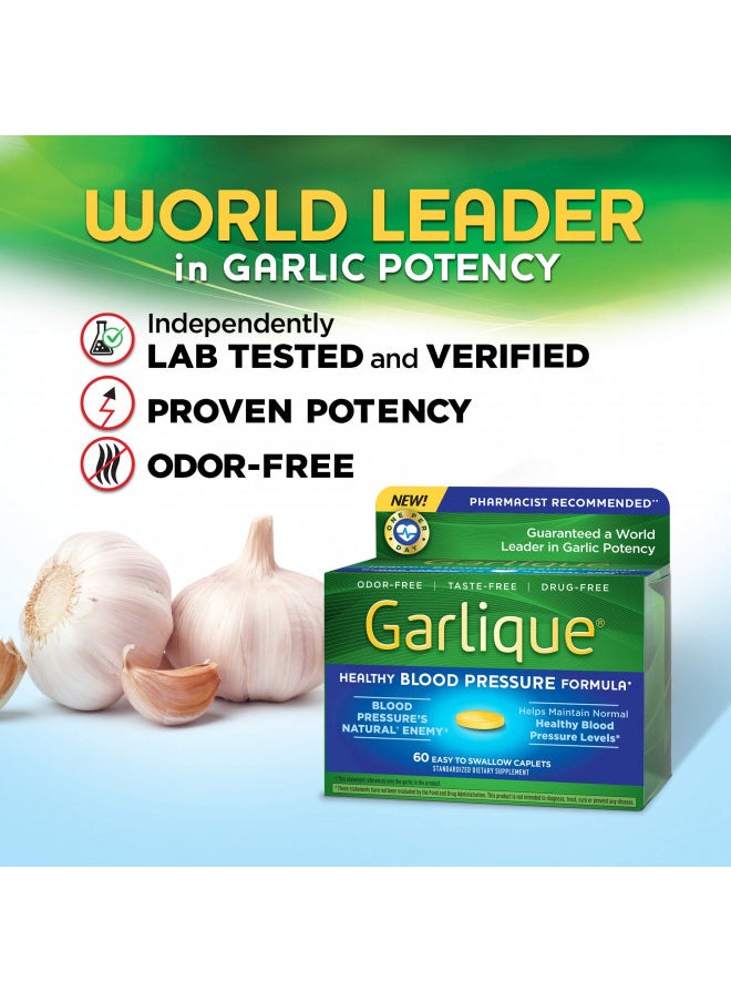 Garlique Garlic Extract Supplement, Healthy Blood Pressure Formula, Odorless & Vegan, 60 Caplets