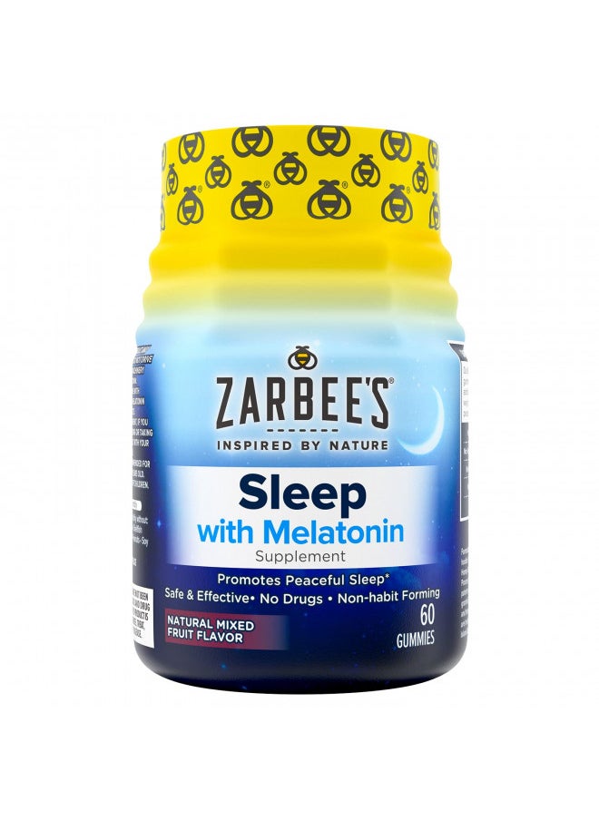 Zarbee'S Melatonin Gummies 3Mg Sleep Supplement To Promote Peaceful Sleep, Natural Mixed Fruit Flavor, Adults Gummy Age 12 Up, 60 Count