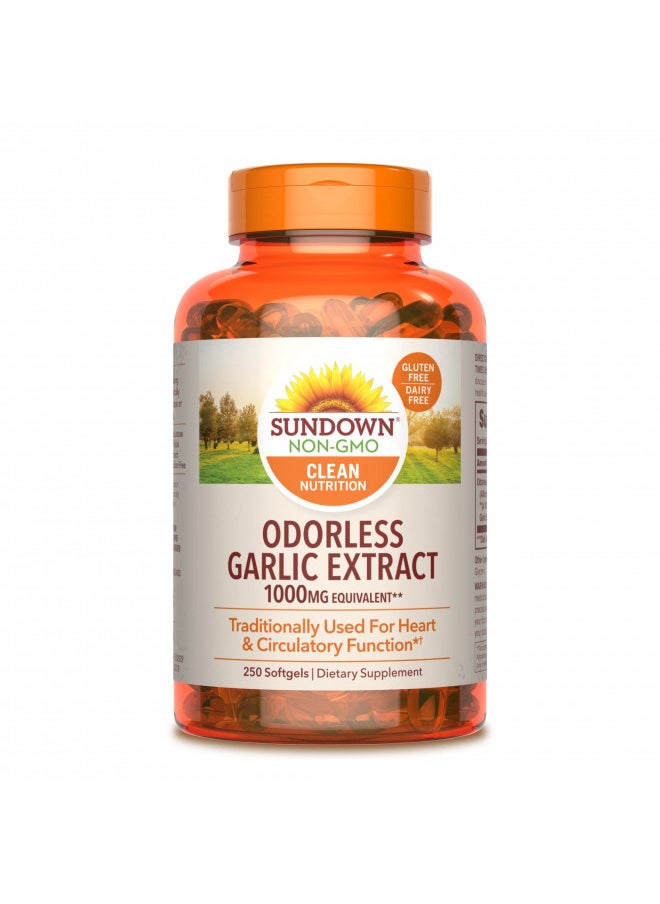 Sundown Odorless Garlic Supplement, 10 Mg, Equivalent To 1000Mg Garlic Bulb, 250 Softgels (Packaging May Vary)