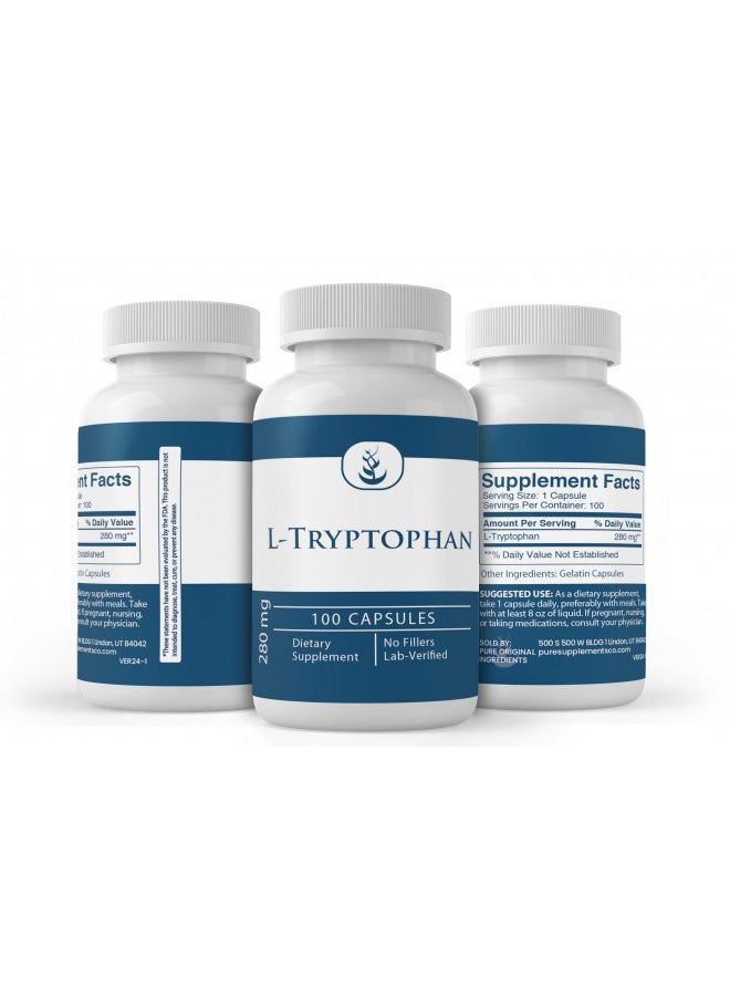 Pure Original Ingredients L Tryptophan, (100 Capsules) Always Pure, No Additives Or Fillers, Lab Verified