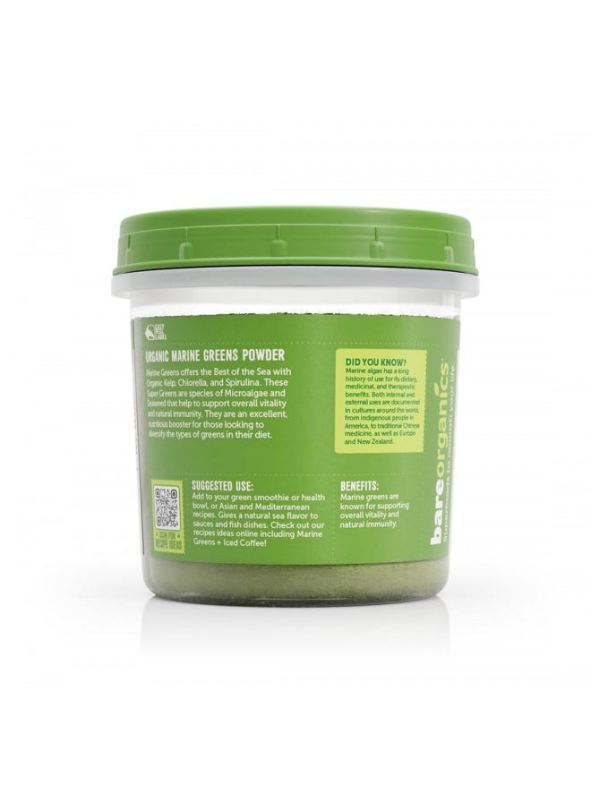 Bareorganics Marine Super Greens Powder | Usda Organic, Gluten Free, Vegan, Non Gmo, Bpa Free | Kelp, Chlorella, Spirulina, 8Oz