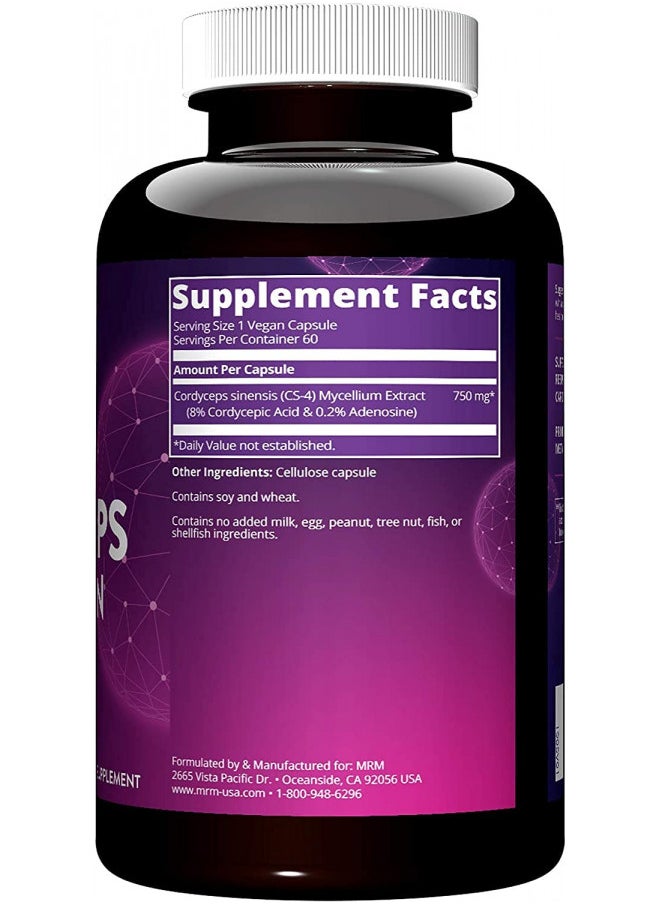 Mrm Nutrition Cordyceps | Cs 4 Strain | Endurance | Adaptogens | Mushrooms | Energy + Endurance | Vegan | 60 Servings
