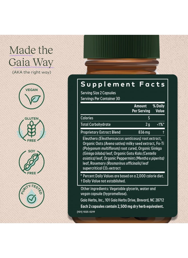 Gaia Herbs Mental Alertness   Brain Support Supplement To Help Maintain Focus & Memory   With Eleuthero, Ginkgo Leaf, Gotu Kola, Rosemary & Oats   60 Vegan Liquid Phyto Capsules (15 Day Supply)