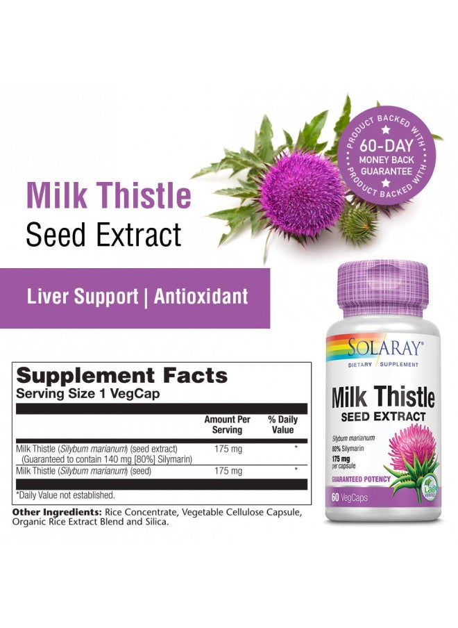 Solaray Milk Thistle Seed Extract 175Mg Antioxidant Intended To Help Support A Normal, Healthy Liver Non Gmo & Vegan