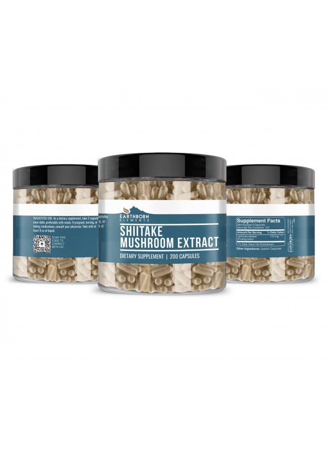 Earthborn Elements Shiitake Mushroom Extract 200 Capsules, Pure & Undiluted, No Additives