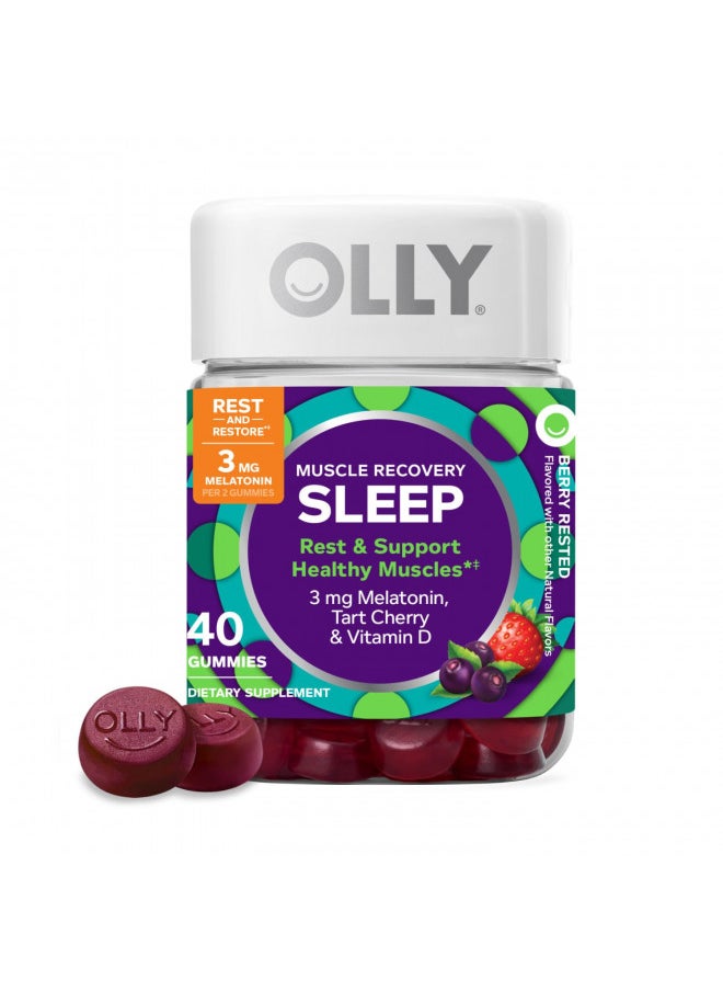 Olly Muscle Recovery Sleep Gummies, Sleep and Sore Muscle Support, 3Mg Melatonin, Tart Cherry, Vitamin D, Berry Flavor   40 Count