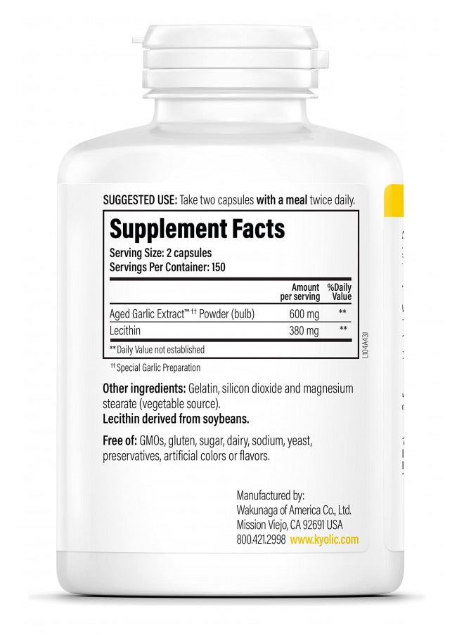 Kyolic Aged Garlic Extract Formula 104 Cholesterol Health, 300 Capsules (Packaging May Vary)