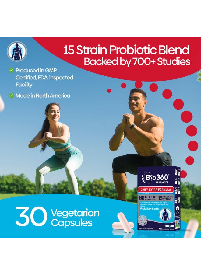 Extra Strength Probiotic For Digestive Health and Immune Support, 60 Billion Cfu & 15 Strains, Gut Health Probiotics For Men and Women Supports Occasional Constipation, Diarrhea, Gas & Bloating, 30Ct