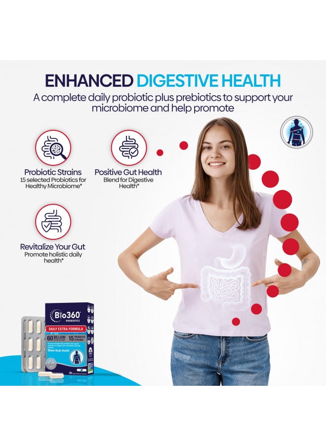Extra Strength Probiotic For Digestive Health and Immune Support, 60 Billion Cfu & 15 Strains, Gut Health Probiotics For Men and Women Supports Occasional Constipation, Diarrhea, Gas & Bloating, 30Ct