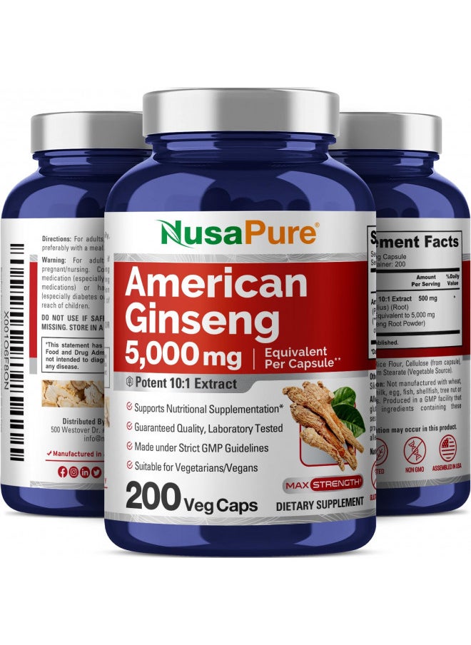 Nusapure American Ginseng 5000 Mg   200 Veggie Capsules (Vegetarian, Non Gmo, Vegan)