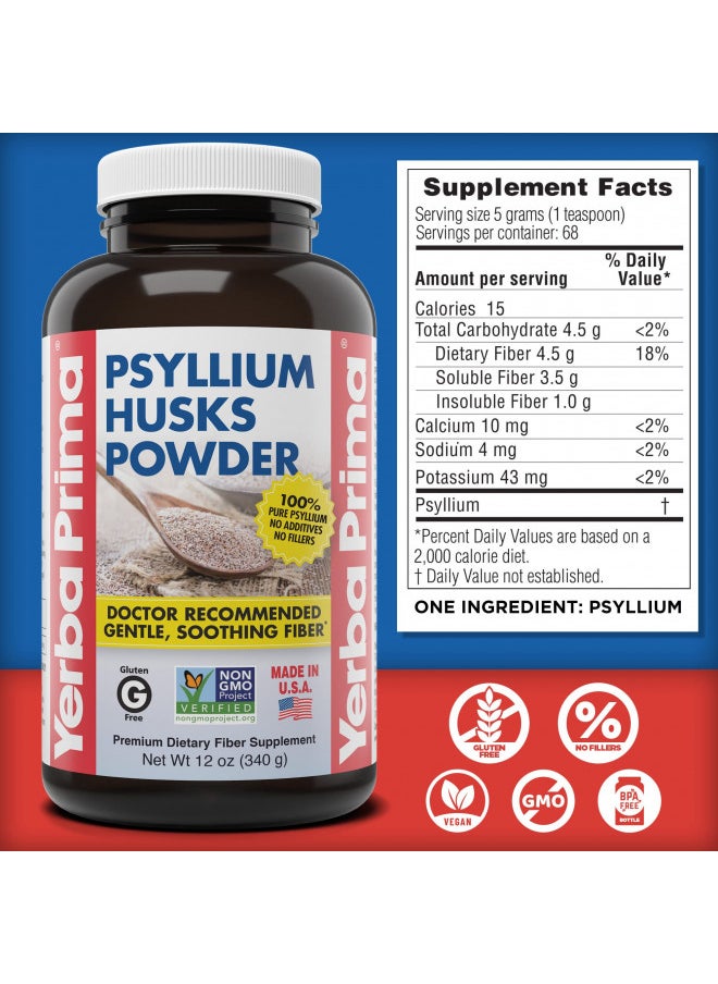 Yerba Prima Psyllium Husks Powder   12 Oz (Pack of3)   Natural Fiber Supplement   Colon Cleansing   Vegan, Non Gmo, Gluten Free (New Label   Packaging May Vary)