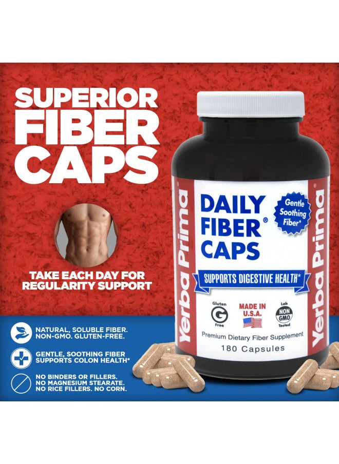 Yerba Prima Daily Fiber Capsules 180 Caps (Pack of3)   Soluble Dietary Fiber Supplement   Colon Cleanse   Gut Health   Constipation Relief Vegan, Non Gmo, Gluten Free