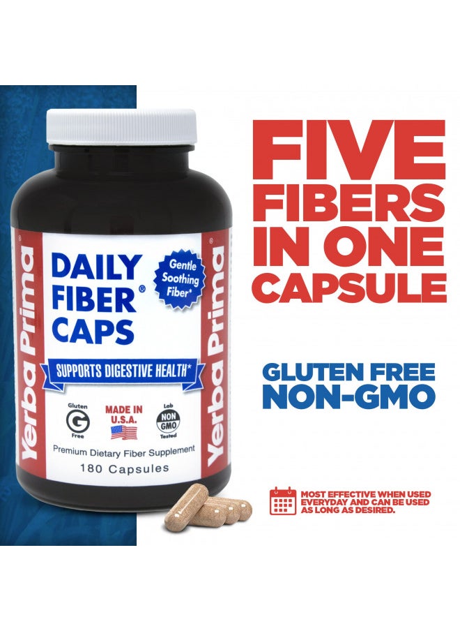 Yerba Prima Daily Fiber Capsules 180 Caps (Pack of3)   Soluble Dietary Fiber Supplement   Colon Cleanse   Gut Health   Constipation Relief Vegan, Non Gmo, Gluten Free