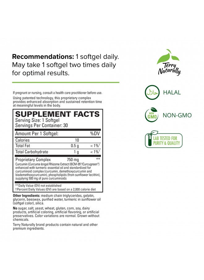 Terry Naturally Curamed 750 Mg Curcumin Complex   30 Softgels   Superior Absorption Bcm 95   Non Gmo, Gluten Free, Halal   30 Servings