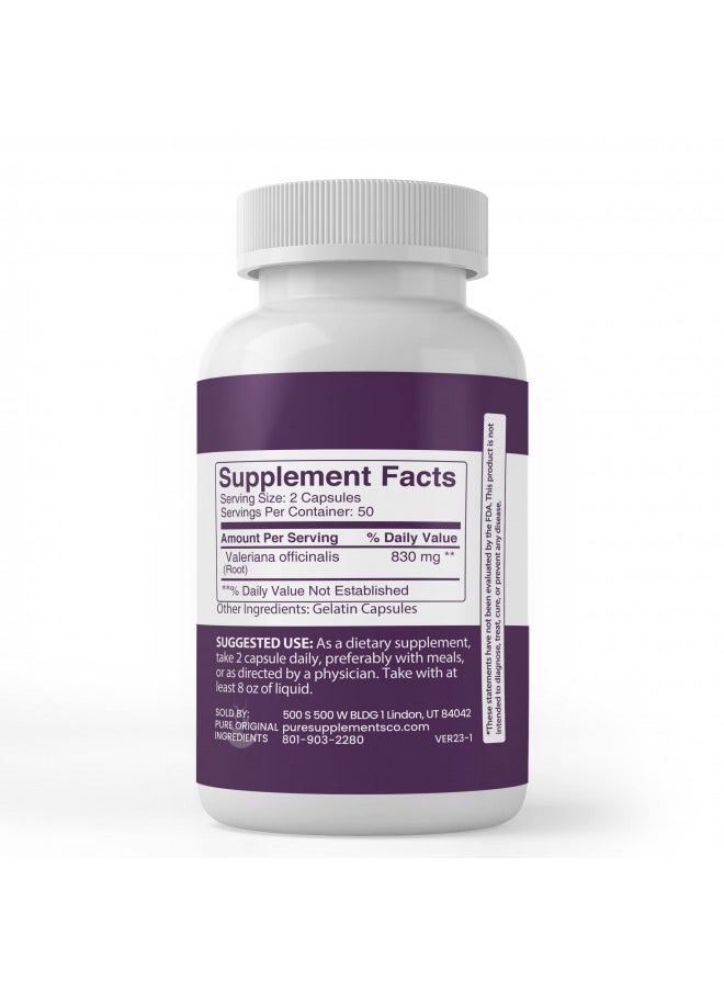 Pure Original Ingredients Valerian Root, (100 Capsules) Always Pure, No Additives Or Fillers, Lab Verified