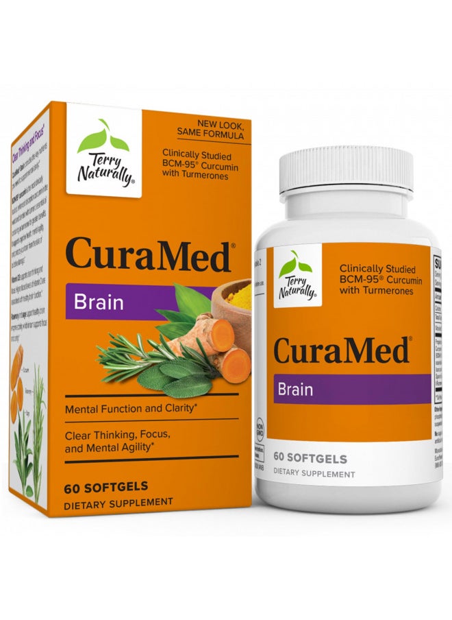 Terry Naturally Curamed Brain   60 Softgels   With Bcm 95 Curcumin, Vitamin D3, Rosemary & Sage   Non Gmo, Gluten Free   30 Servings