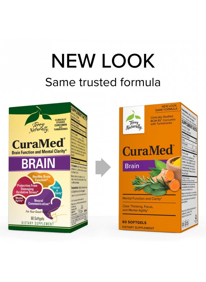 Terry Naturally Curamed Brain   60 Softgels   With Bcm 95 Curcumin, Vitamin D3, Rosemary & Sage   Non Gmo, Gluten Free   30 Servings