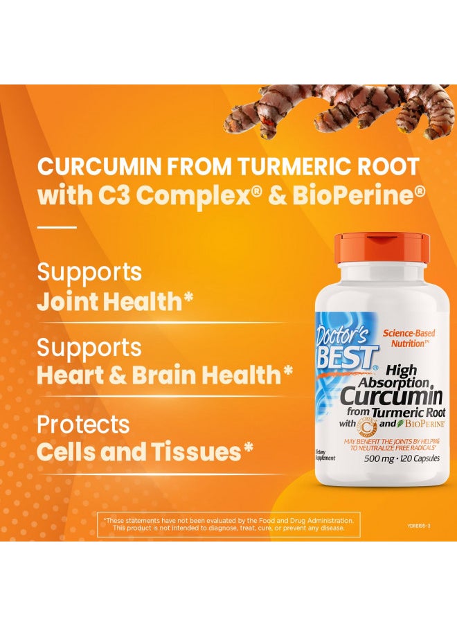 Doctor'S Best Curcumin From Turmeric Root With C3 Complex & Bioperine, Benefit The Joints By Helping To Neutralize Free Radicals, Non Gmo, Gluten Free, Soy Free, Joint Support, 1000 Mg, 120 Tablets