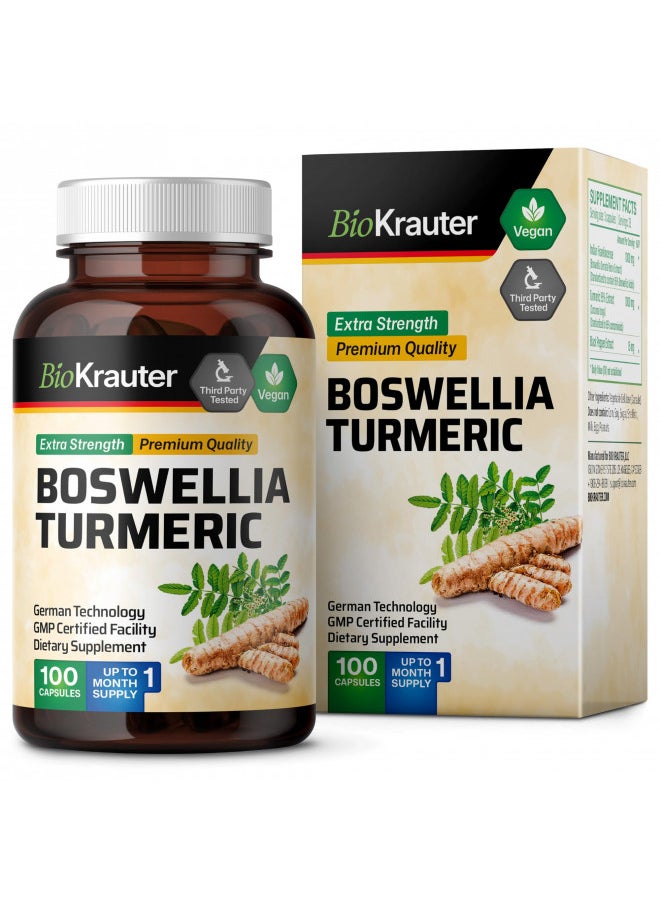 Bio Krauter Turmeric Supplement With Boswellia Extract Capsules   Boswellia Turmeric (Curcumin) 2000 Mg Blend   Joint Support Formula W/Black Pepper   100 Vegan Boswellia Turmeric Capsules