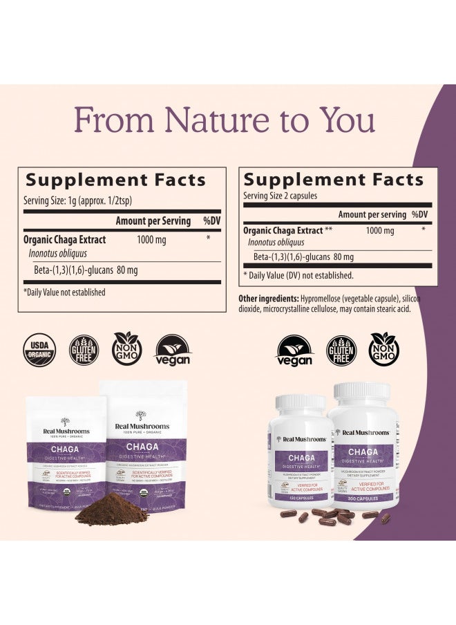 Real Mushrooms Chaga Capsules   Organic Mushroom Supplement With Chaga Extract   Chaga Mushroom Powder For Digestion, Energy, & Immune Support   Vegan Mushroom Extract, Non Gmo, 300 Caps