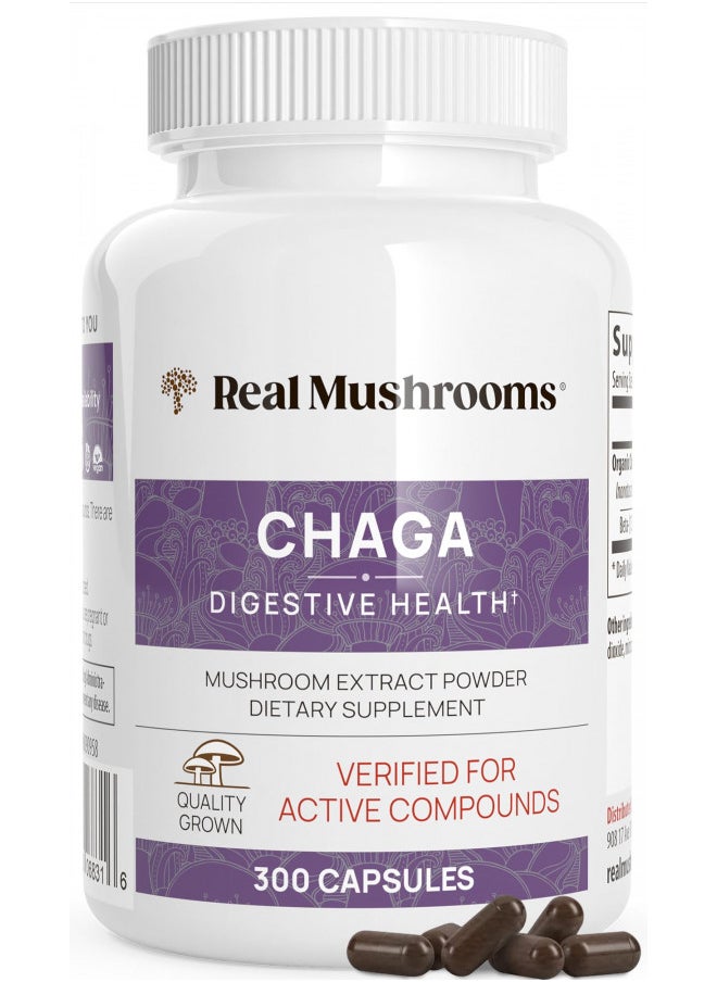Real Mushrooms Chaga Capsules   Organic Mushroom Supplement With Chaga Extract   Chaga Mushroom Powder For Digestion, Energy, & Immune Support   Vegan Mushroom Extract, Non Gmo, 300 Caps