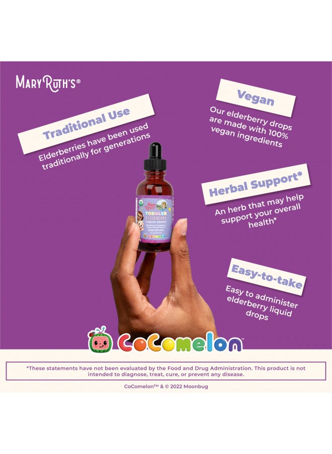 Maryruth Organics Cocomelon Toddler Elderberry Syrup, Usda Organic Elderberry, Sugar Free Kids Immune Support Supplement For Ages 1 3 Years, Clean Label Project Verified®, Vegan, Gluten Free, 1 Fl Oz