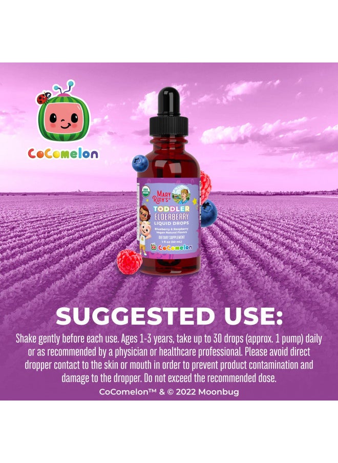 Maryruth Organics Cocomelon Toddler Elderberry Syrup, Usda Organic Elderberry, Sugar Free Kids Immune Support Supplement For Ages 1 3 Years, Clean Label Project Verified®, Vegan, Gluten Free, 1 Fl Oz