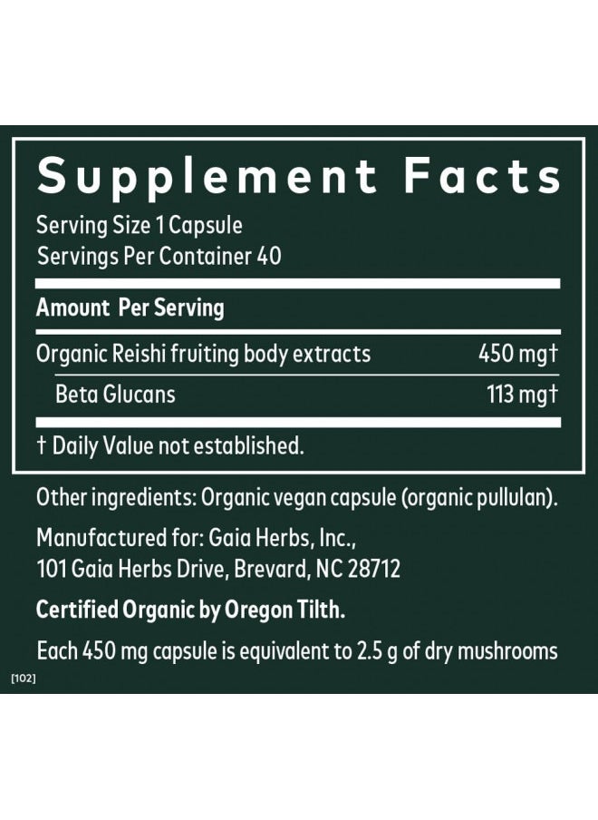 Gaia Herbs Reishi Mushroom   Helps Maintain A Healthy Immune System & Supports Heart Health   Adaptogen Herbal Supplement For Longevity Support   40 Vegan Liquid Phyto Capsules (40 Day Supply)